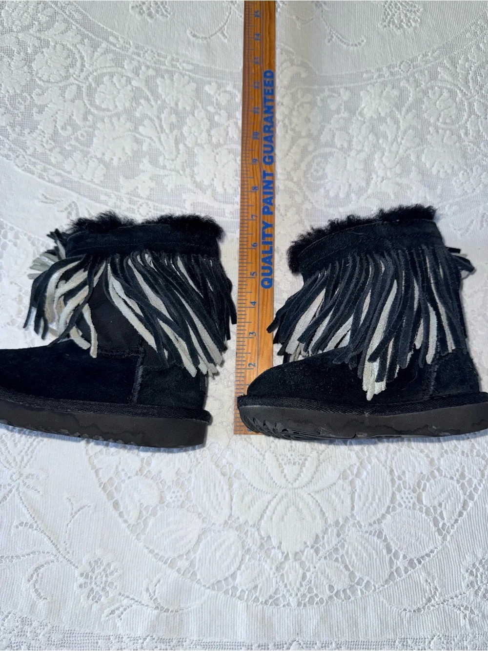 UGG Black Suede Fringe Ankle Boots infant toddler size‎ 8